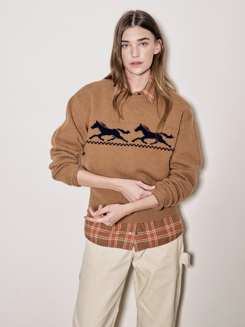 FILSON Sweater Women’s Large 100% Wool Horse-Intarsia Sweater Brown Equestrian